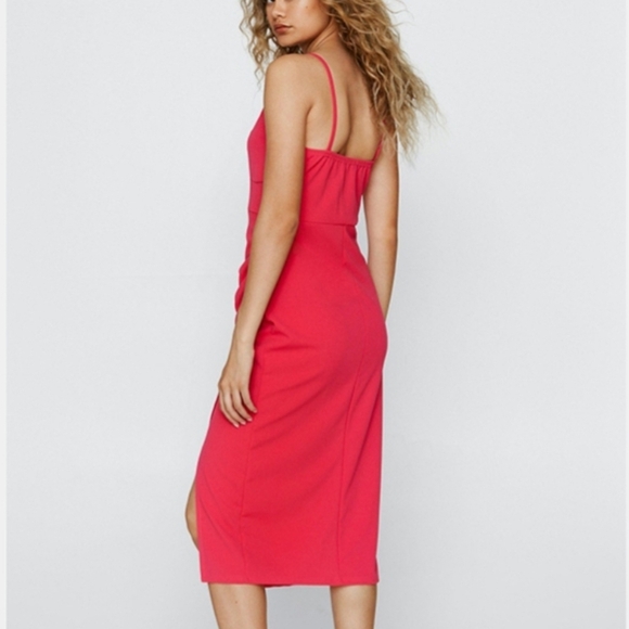 NASTY GAL | RUCHE SIDE SPLIT MIDI THIN STRAP BODYCON DRESS - NWOT! - Picture 3 of 16